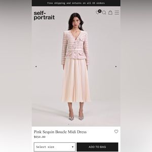 Self-Portrait Pink Sequin Bouclé Midi Dress